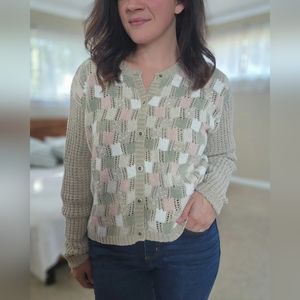 LizWear vintage cotton/linen pastel cardigan